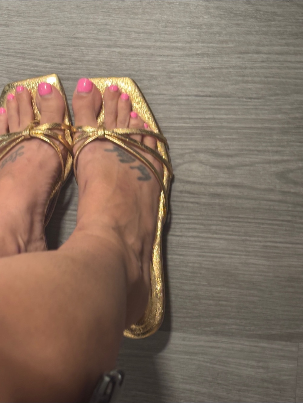 Gold Strappy Square-Toe Women's Sandals
